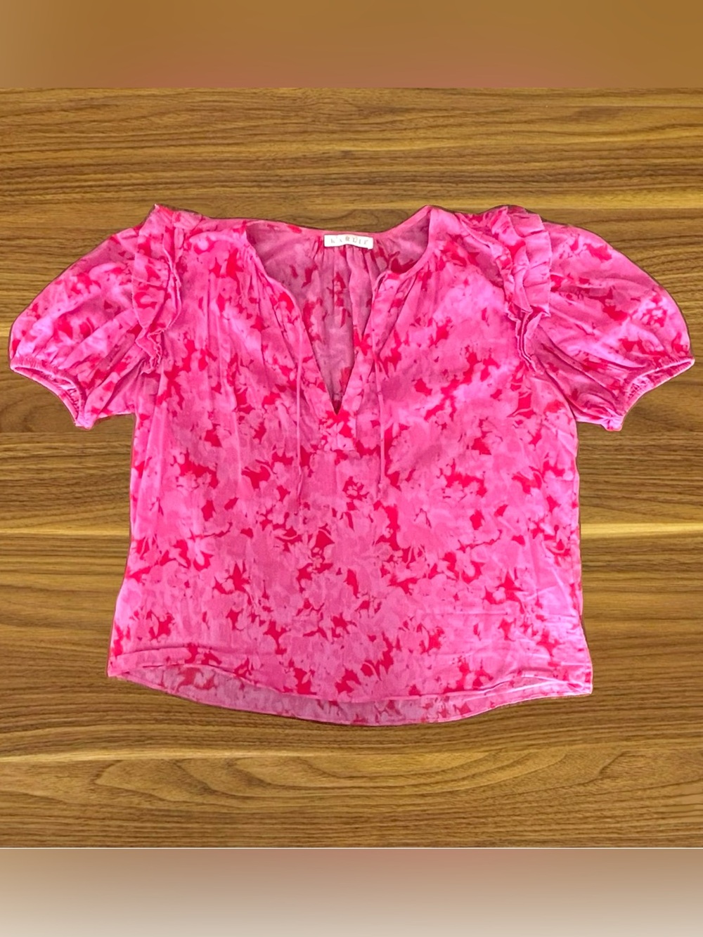 Karlie Pink Floral Cotton Puff Sleeve Blouse Small Preppy Boutique Boho Chic